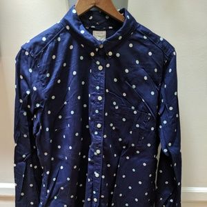 Gap blue polkadot Shrunken Boyfriend dress shirt